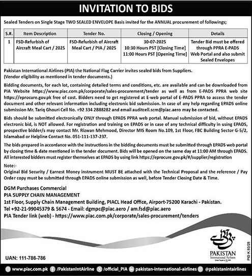 Pakistan International Airlines Karachi Tender Notice